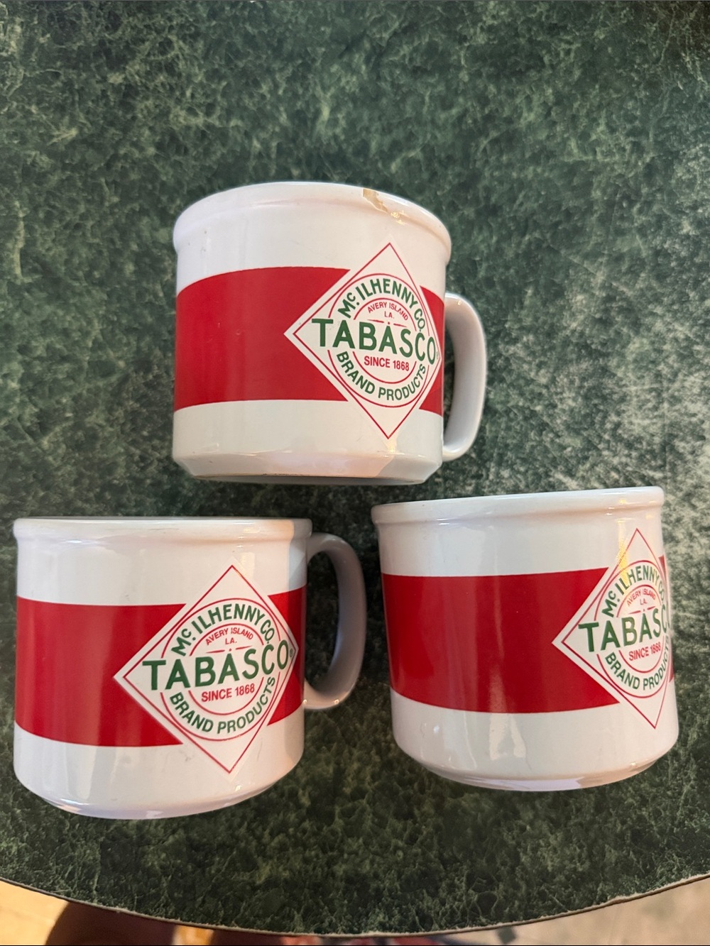 Tabasco White Ceramic Mug with Bold Red Stripe and Logo